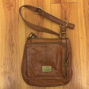 Fossil Tan Leather Messenger Bag
